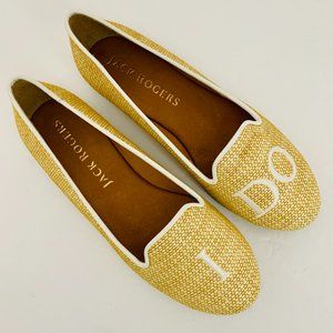 JACK ROGERS BRIDAL RAFFIA AND LEATHER "I DO" FLATS SHOES NWOT